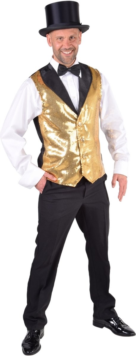 Dans & Entertainment Kostuum | Vest Showman Theater Gouden Pailletten | Medium / Large | Carnaval kostuum | Verkleedkleding